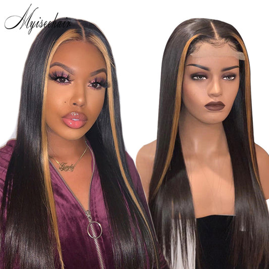 Myiseehair 360 Lace Human Hair Wigs Straight Highlight Mix Color Wig Pre Plucked For Women ISEE82