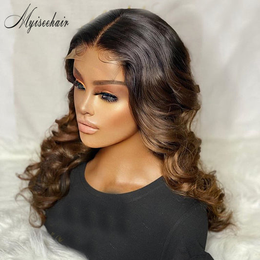Myiseehair Body Wave Ombre Brown Color Wig 13*4 Lace Front Wigs With Baby Hair ISEE89