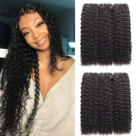 Myiseehair 3 Bundles Virgin Human Hair Bundles Kinky Curly Natural Black Color