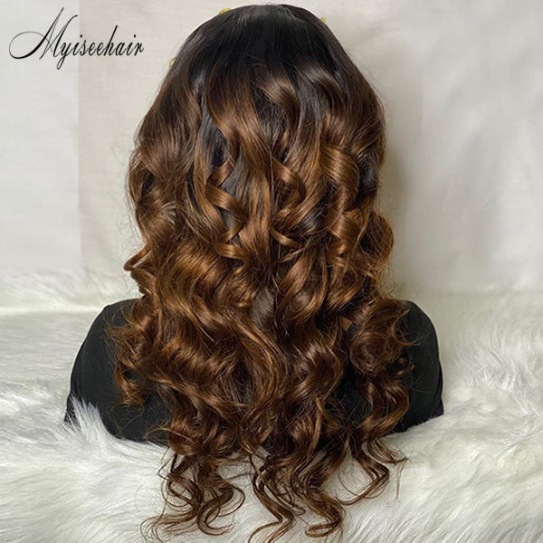 Myiseehair Body Wave Ombre Brown Color Wig 13*4 Lace Front Wigs With Baby Hair ISEE89