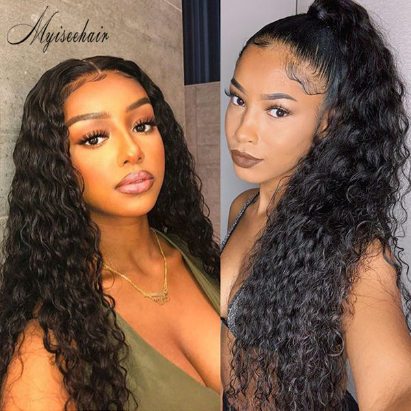 Myiseehair Curly Brazilian Virgin Hair 13*6 Lace Front Wig Thick Human Hair Wig With Bleached Knots ISEE85