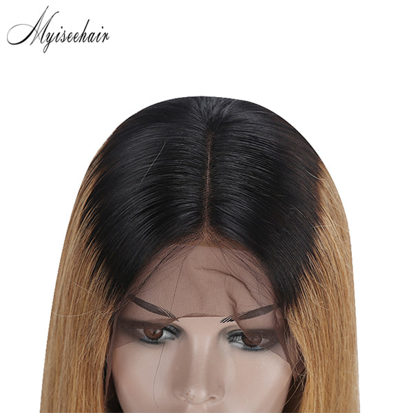 Myiseehair T1B/30 Ombre Color Straight Short Bob Wig 150% Density Medium Brown Lace Full Lace Wig ISEE78