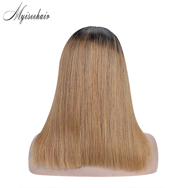 Myiseehair T1B/30 Ombre Color Straight Short Bob Wig 150% Density Medium Brown Lace Full Lace Wig ISEE78