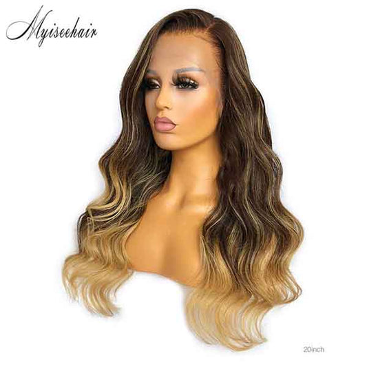 Myiseehair 2020 New Highlight Color Wavy 100% Virgin Human Hair 13*6 Lace Front Wig With Undetectable HD Lace Single Knots ISEE93