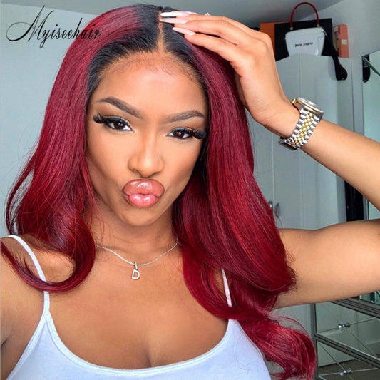 MYISEEHAIR #1B/#T99J Straight Virgin Human Hair Undetectable Lace 360 Lace Frontal Wigs ISEE67