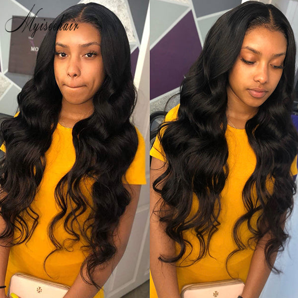Pre-Plucked Natural Hairline Virgin Peruvian Hair Big Wavy 360 Lace Front Wigs ISEE71