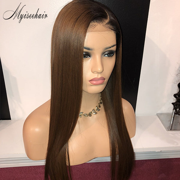 Myiseehair Ombre Brown Color 360 Lace Wigs Silk Straight Hair 100% Human Hair Wig ISEE80