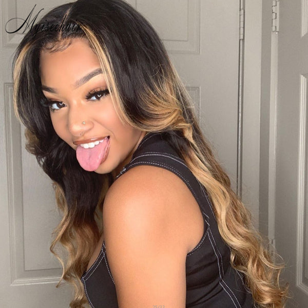 MYISEEHAIR Ombre Color Virgin Hair Body Wave 360 Lace Wigs With Fake Scalp For Women ISEE68