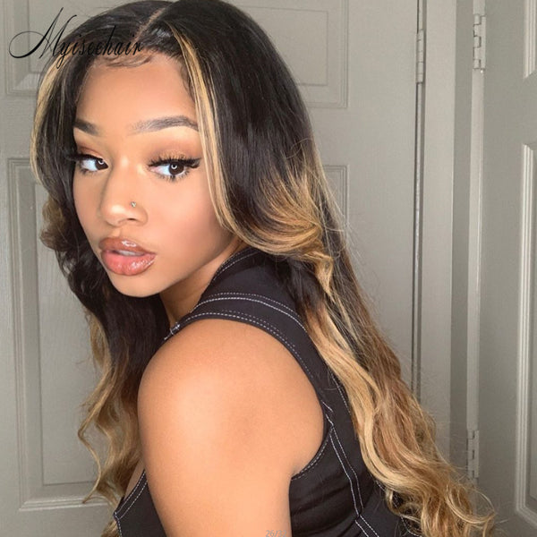 MYISEEHAIR Ombre Color Virgin Hair Body Wave 360 Lace Wigs With Fake Scalp For Women ISEE68