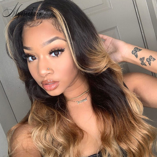 MYISEEHAIR Ombre Color Virgin Hair Body Wave 360 Lace Wigs With Fake Scalp For Women ISEE68