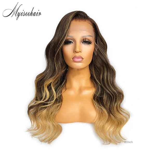 Myiseehair 2020 New Highlight Color Wavy 100% Virgin Human Hair 13*6 Lace Front Wig With Undetectable HD Lace Single Knots ISEE93