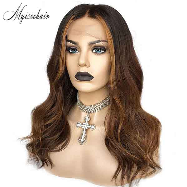 Myiseehair Undetectable HD Lace Unprocessed Virgin Brazilian Human Hair Ombré Color Body Wave 360 Lace Wigs With Fake Scalp For Women ISEE91