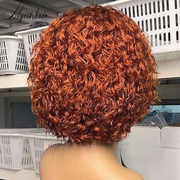 Myiseehair 150% Density Lace Front Wig Orange Human Hair For Women Ginger Curly Pixie Cut Short Bob ISEE105