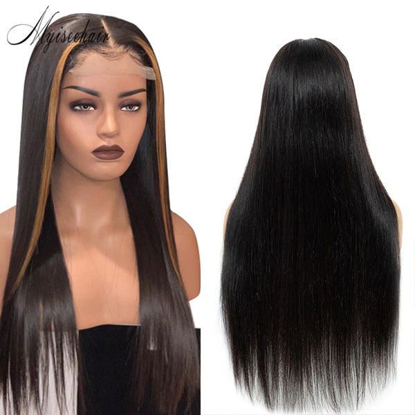 Myiseehair 360 Lace Human Hair Wigs Straight Highlight Mix Color Wig Pre Plucked For Women ISEE82