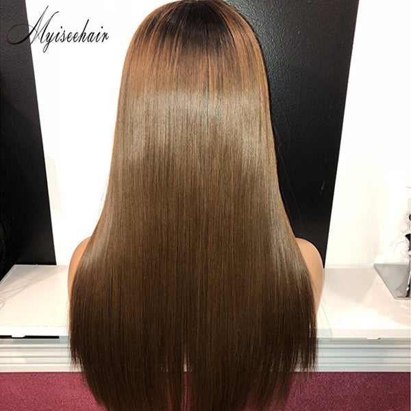 Myiseehair Ombre Brown Color 360 Lace Wigs Silk Straight Hair 100% Human Hair Wig ISEE80