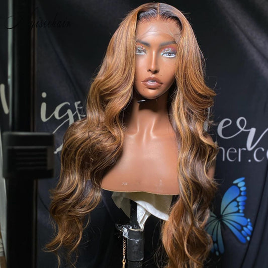 Myiseehair Wavy Hair 13X6 Lace Frontal Wig Pre Plucked Hairline HD Lace Wigs Highlights Color ISEE96