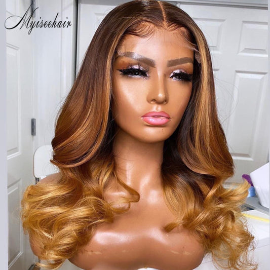 Myiseehair Undetectable HD Lace Single Knots Ombre Color Wavy 100% Virgin Human Hair Lace Front Wig ISEE99