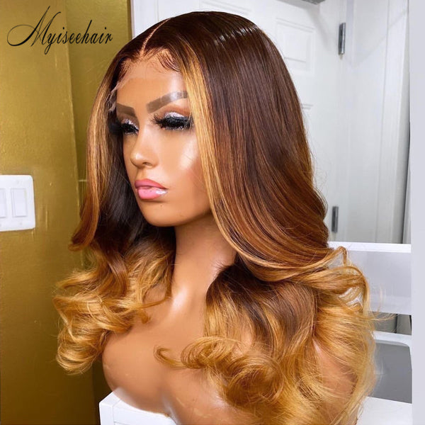 Myiseehair Undetectable HD Lace Single Knots Ombre Color Wavy 100% Virgin Human Hair Lace Front Wig ISEE99