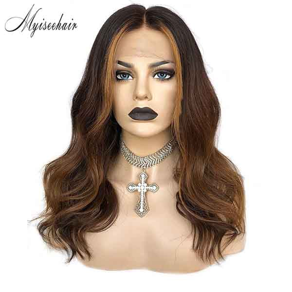 Myiseehair Undetectable HD Lace Unprocessed Virgin Brazilian Human Hair Ombré Color Body Wave 360 Lace Wigs With Fake Scalp For Women ISEE91