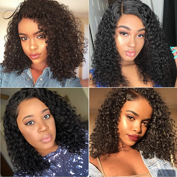 Myiseehair Glueless Short Curly Full Lace Human Hair Wig Free Parting With Bleached Knots ISEE74