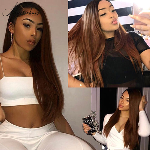 Myiseehair Ombre Brown Color 360 Lace Wigs Silk Straight Hair 100% Human Hair Wig ISEE80