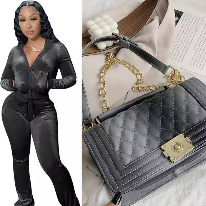 Golden velvet suit & bag set L26