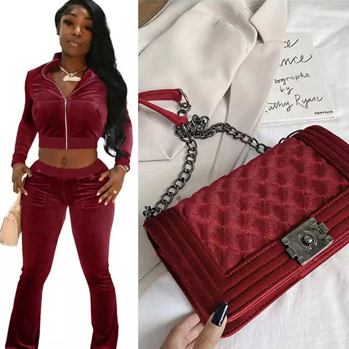 Golden velvet suit & bag set L27