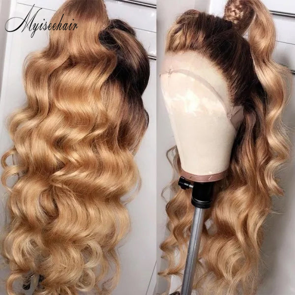 10A Ash Blonde Highlights Natural Wavy 360 Lace Frontal Wigs HD Lace Virgin Human Hair With Bleached Knots ISEE66