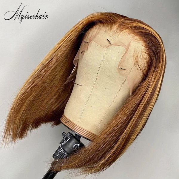MYISEEHAIR EVA COLORED BOB HUMAN HAIR WIG LIGHT BLONDE FACE FRAME HIGHLIGHTS LACE FRONT WIG ISEE05