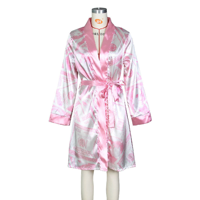 Fashion Dollar Print Cardigan Homewear Bathrobe Pajamas L135