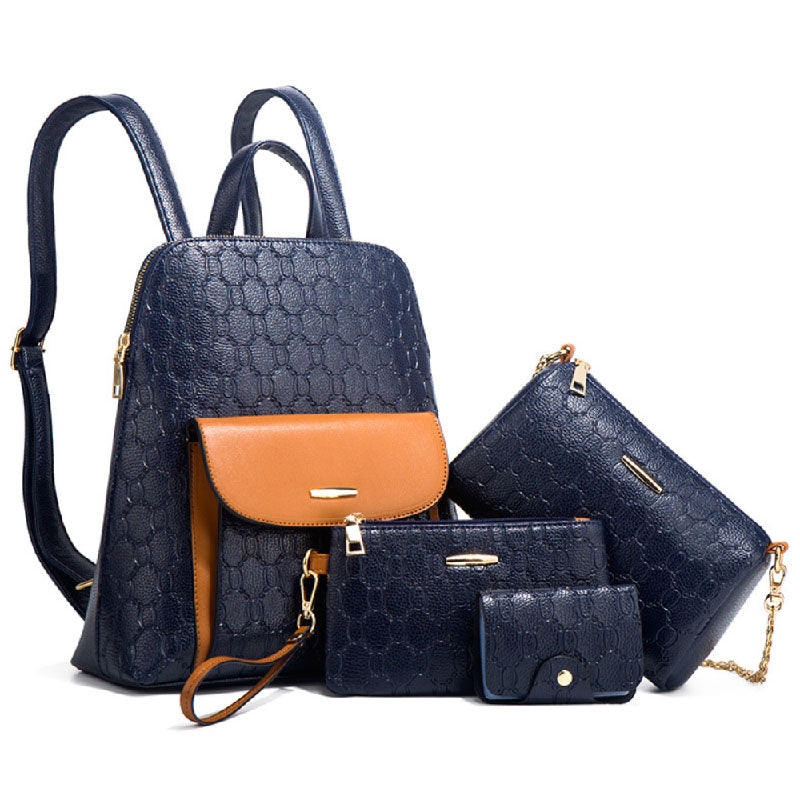 Fashion Embossed Backpack Large Capacity Chain Bag Set Of Four L199