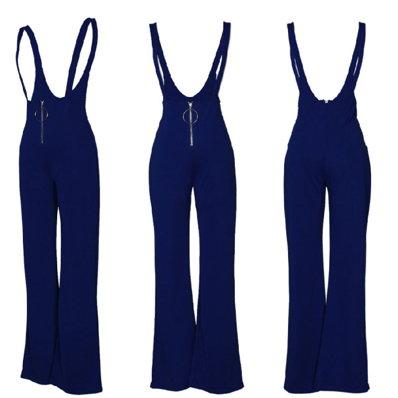 High Waist Big Round Button Zip Flare Leg Slip Pants L134