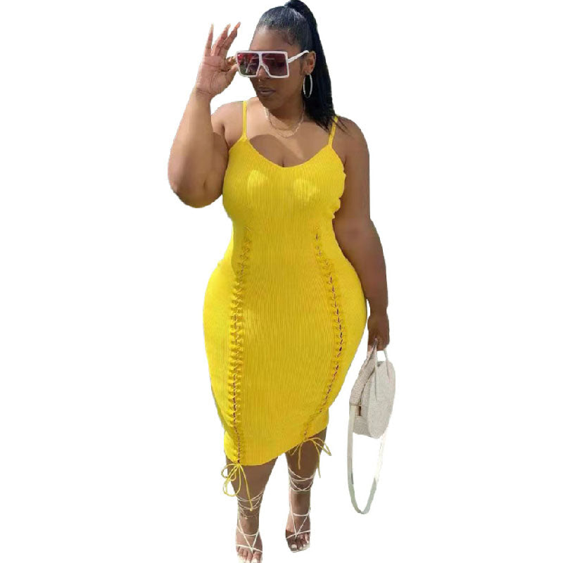High Waist Sling Dress Tie Tight Sexy Plus Size Dress L231