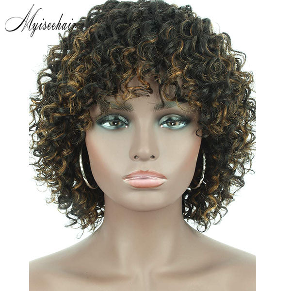 Highlight Human Hair Lace Front Wig For Women Ginger Curly Pixie Cut Short Bob ISEE106