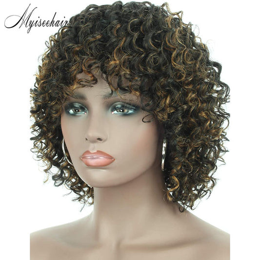 Highlight Human Hair Lace Front Wig For Women Ginger Curly Pixie Cut Short Bob ISEE106