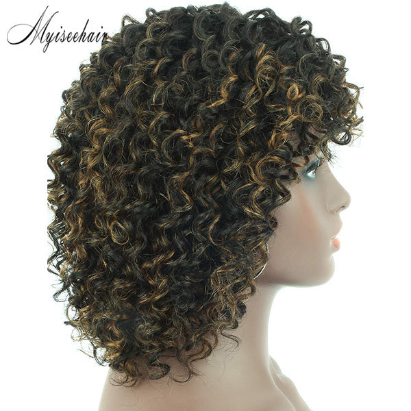 Highlight Human Hair Lace Front Wig For Women Ginger Curly Pixie Cut Short Bob ISEE106