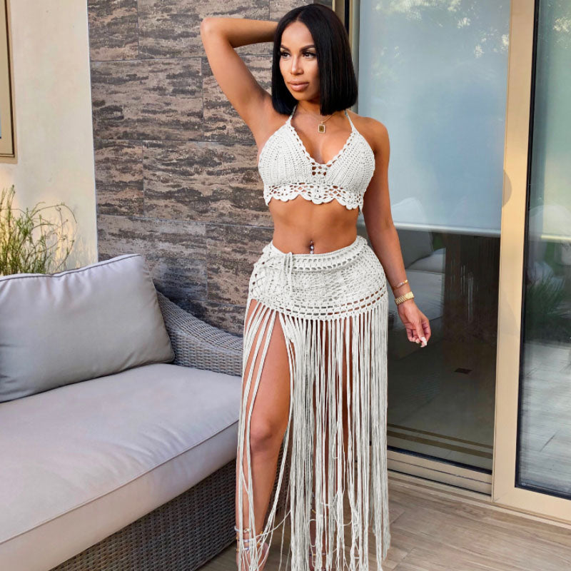 Hot Sale Women's Hand Crochet See Through Beach Blouse Fashion Set L126