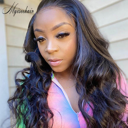 MYIESSHAIR VIRGIN HUMAN HAIR LONG WAVY 360 LACE WIG WITH FAKE SCALP ISEE53