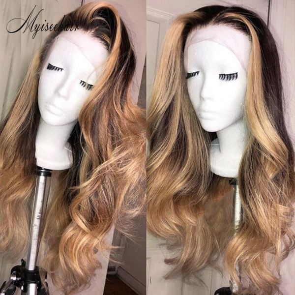 MYISEEHAIR Ash Blonde Highlights Natural Wavy Lace Wigs With Fake Scalp ISEE31