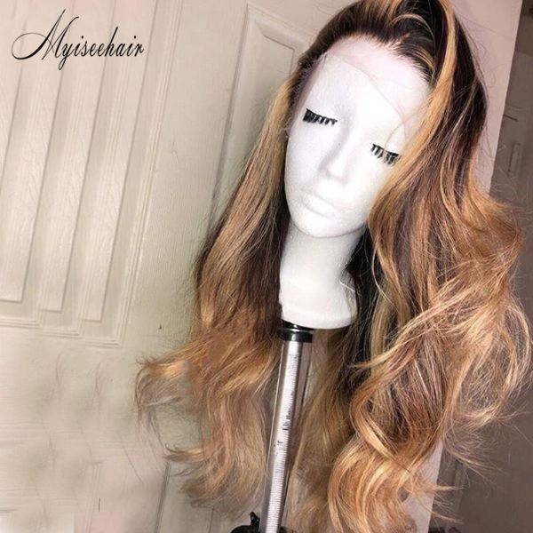 MYISEEHAIR Ash Blonde Highlights Natural Wavy Lace Wigs With Fake Scalp ISEE31
