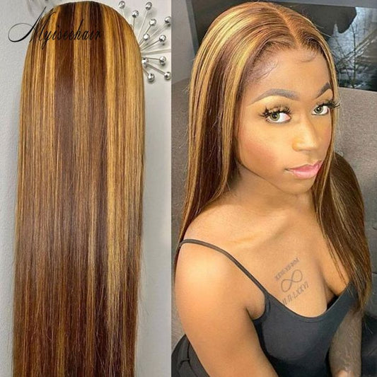 MYISEEHAIR Golden Highlight Straight 360 Lace Frontal Wig ISEE32