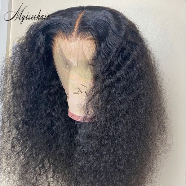 MYISEEHAIR HD Lace Black Curly Human Hair Wig 13*6 Lace Front Wig ISEE45