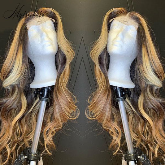 MYISEEHAIR HD Lace Highlights Color Body Wave Lace Front Wig Pre Plucked ISEE29