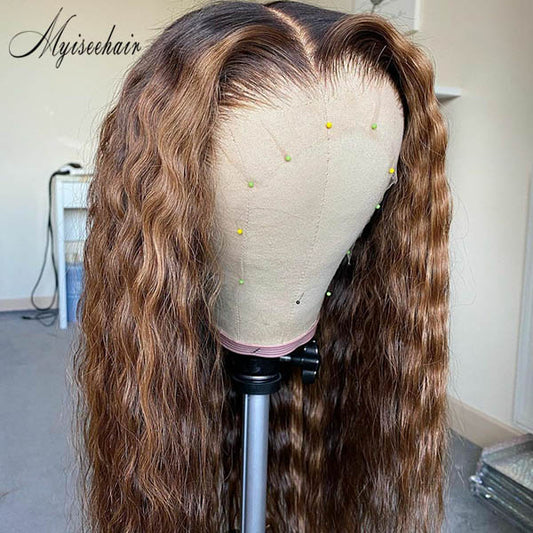 MYISEEHAIR HIGHLIGHTS BROWN COLOR DEEP WAVE 360 LACE FRONT HUMAN HAIR WIG ISEE61