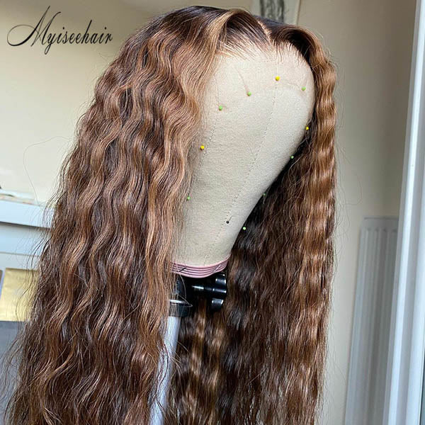 MYISEEHAIR HIGHLIGHTS BROWN COLOR DEEP WAVE 360 LACE FRONT HUMAN HAIR WIG ISEE61