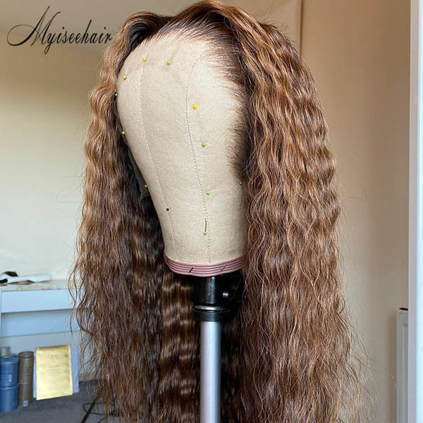 MYISEEHAIR HIGHLIGHTS BROWN COLOR DEEP WAVE 360 LACE FRONT HUMAN HAIR WIG ISEE61