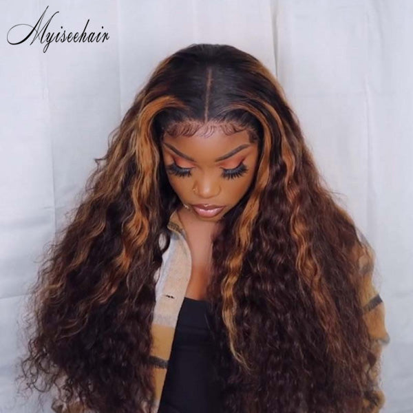 MYISEEHAIR Highlight Color Deep Wave Virgin Human Hair HD Lace Front Wigs ISEE108