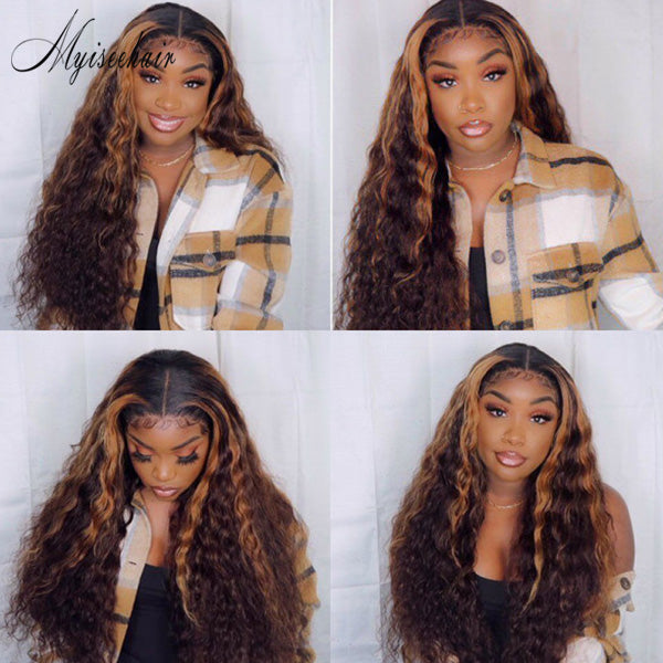 MYISEEHAIR Highlight Color Deep Wave Virgin Human Hair HD Lace Front Wigs ISEE108