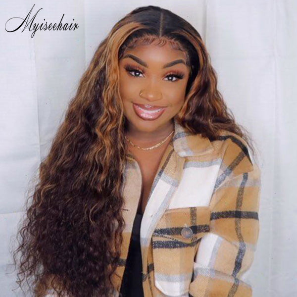 MYISEEHAIR Highlight Color Deep Wave Virgin Human Hair HD Lace Front Wigs ISEE108
