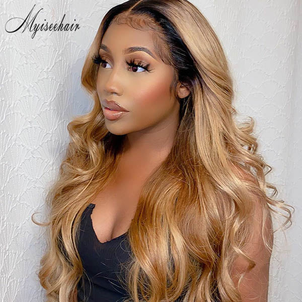 MYISEEHAIR LONG OMBRE BLONDE COLOR WAVY 360 WIG WITH FAKE SCALP